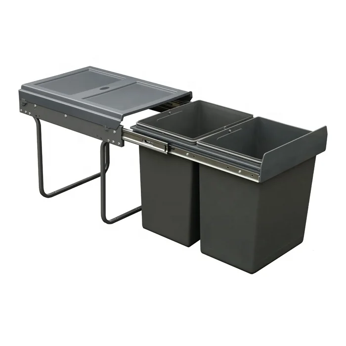 recycling bottom mounted 2X31L double waste dumpsters kitchen storage bin with sliding