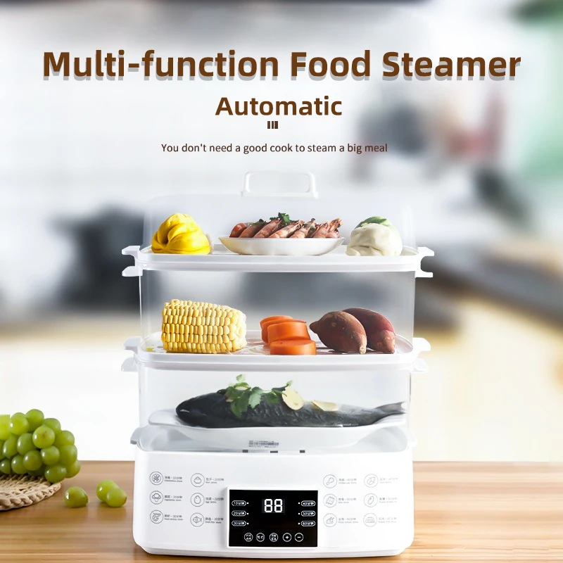 12L 3 Tiers Large Capacity 60 Minutes Mechanical Timer Electric Food Steamer