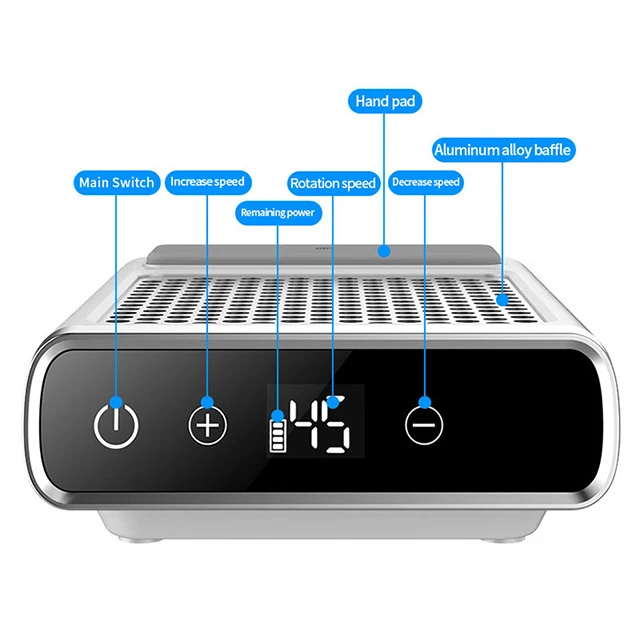 Rechargeable nail dust cleaner high power  dust absorption fan LED touch screen cleaner machine.