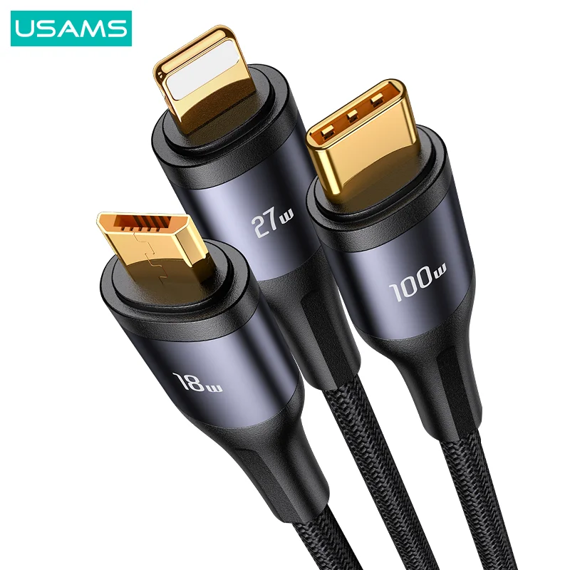 USAMS US-SJ600 US-SJ600 U83 3IN1 Transparent Digital Display PD100W Fast Charging & Data Cable 1.2m  C To C+L+M
