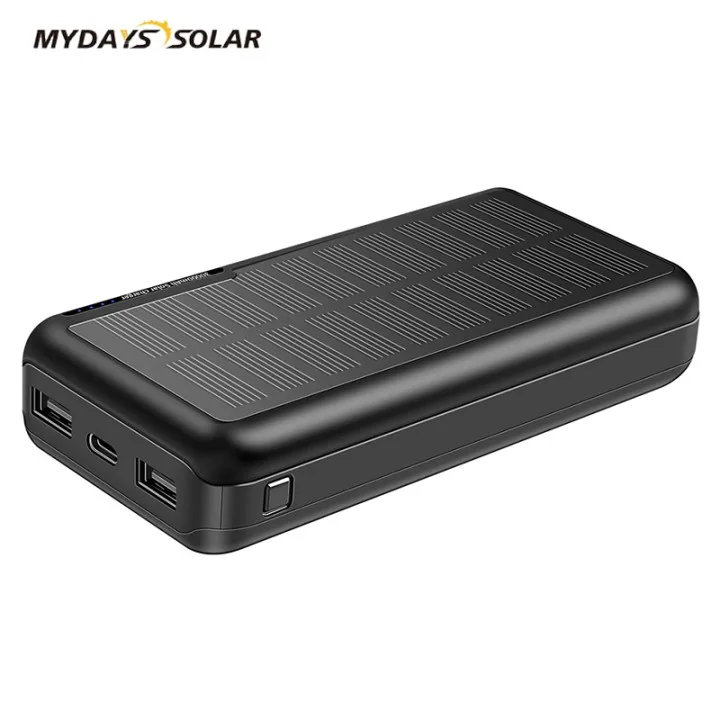 Mydays Tech Portable High Capacity 30000mAh 2Output 2Input Ports Charge Solar Power Bank for Outdoor Camping Traveling Cellphone
