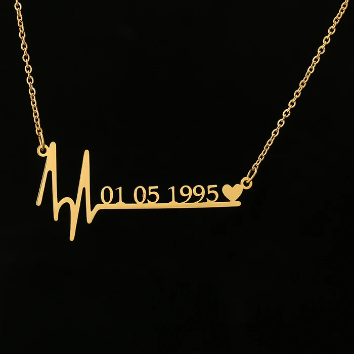 
hot sale heat beat stainless steel birth date year custom necklace 