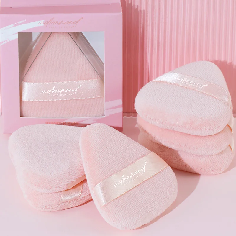 Wholesale 2024 New pink triangle makeup powder puff  loose powder puff with packaging custom logo