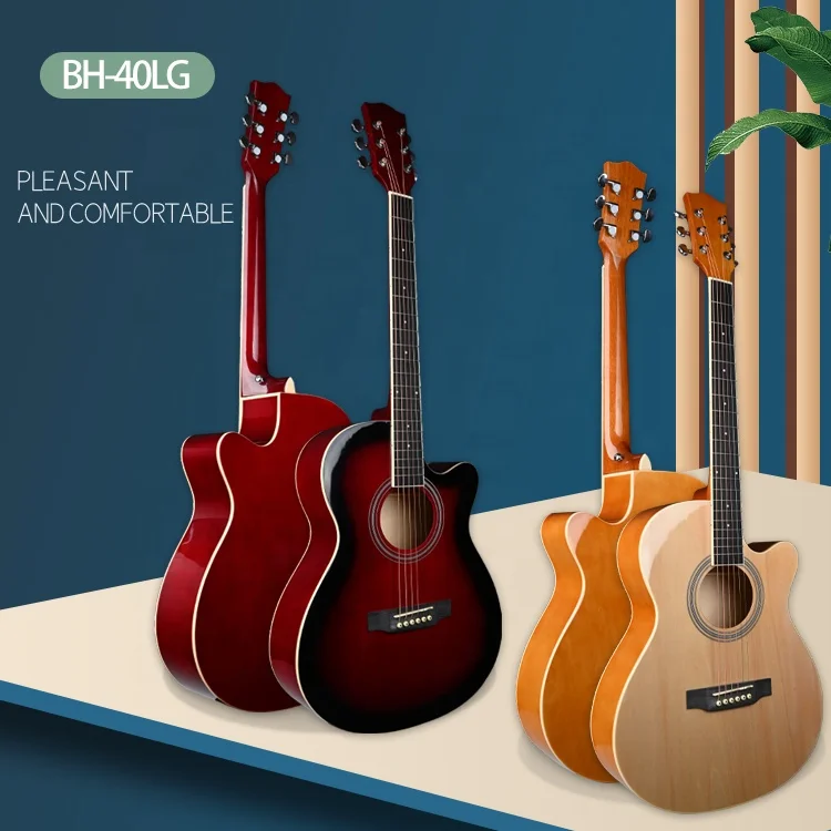 OEM 40 inch red beginner basswood linden wood plywood acoustic guitar with guitar pickup