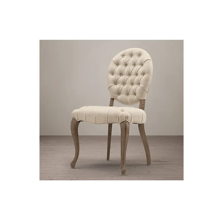 Limited Time Seckill American Country Solid Wood Fabric Pull Buckle Dining Chair Desk  Chair French Restaurant Arm Chair