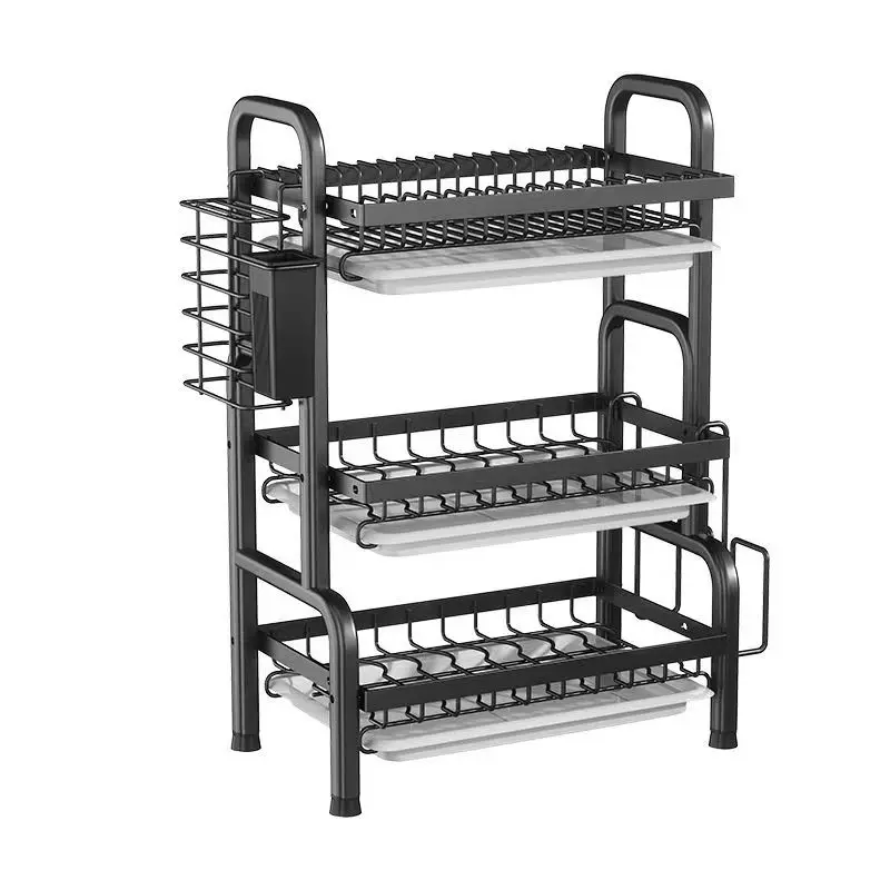 2025 Hot Sell New Design Kitchen Bowl Drain Storage Racks Cabinet Storage Holder Rack 3 Layers Iron Dish Rack