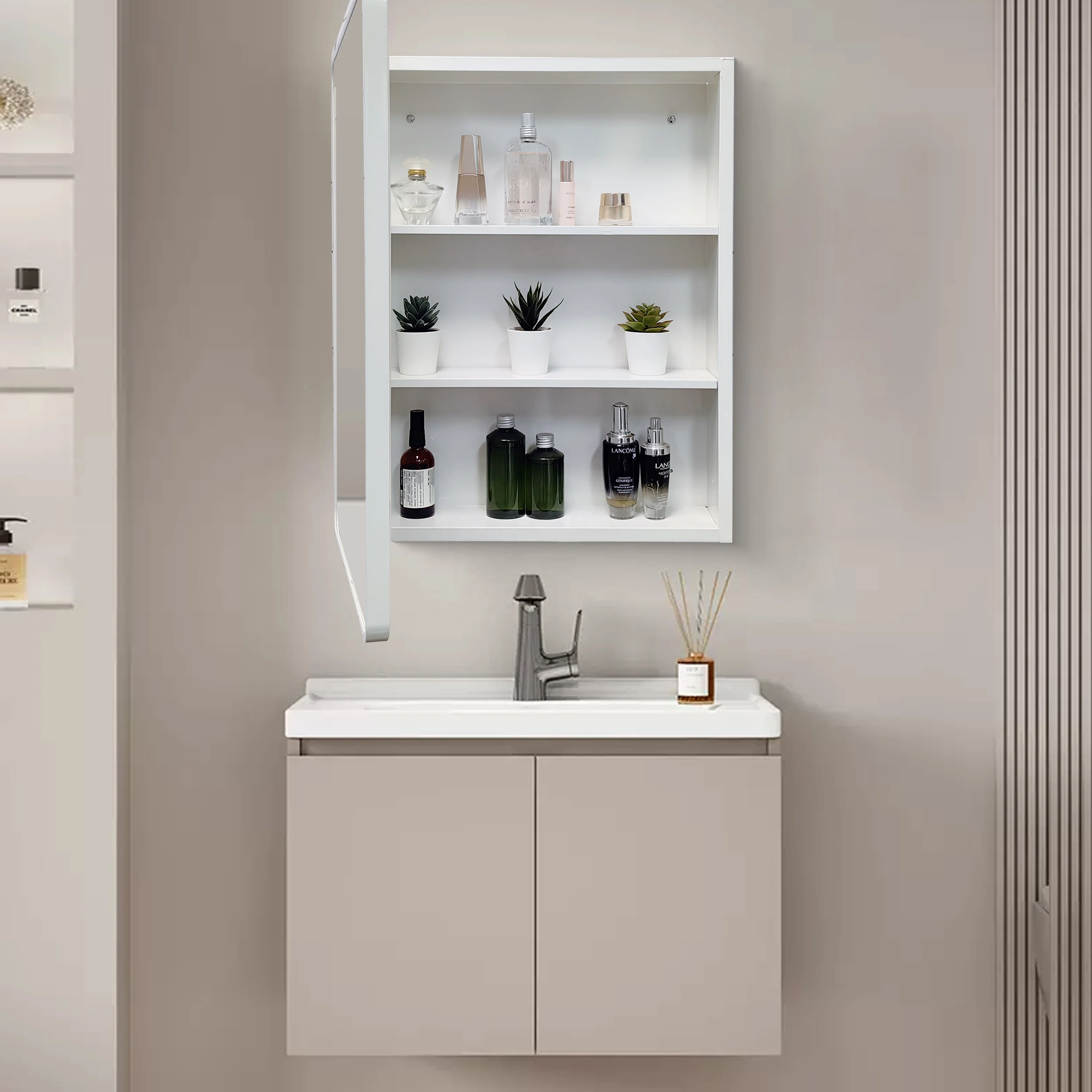 White metal powder coating medicine cabinet bathroom wall cabinet bathroom vanity with mirror