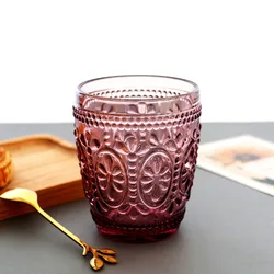 European Style Glass Creative Retro Embossed Pattern Color Crystal Water Cup Breakfast Milk