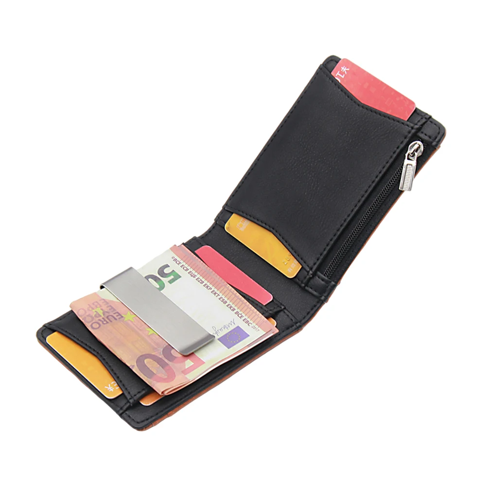 
Supply to Amazon leather wallet with metal clip RFID feature money clip wallet 