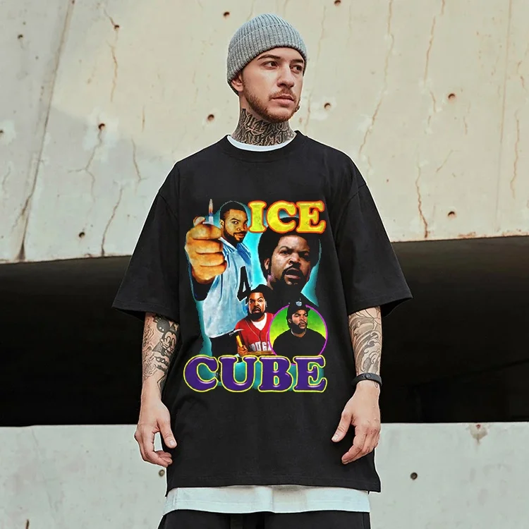 
Dropshipping Customized Screen Printing Vintage Man Tshirt Harajuku Post Malone Ice Cube Printed Graphic T-shirt 