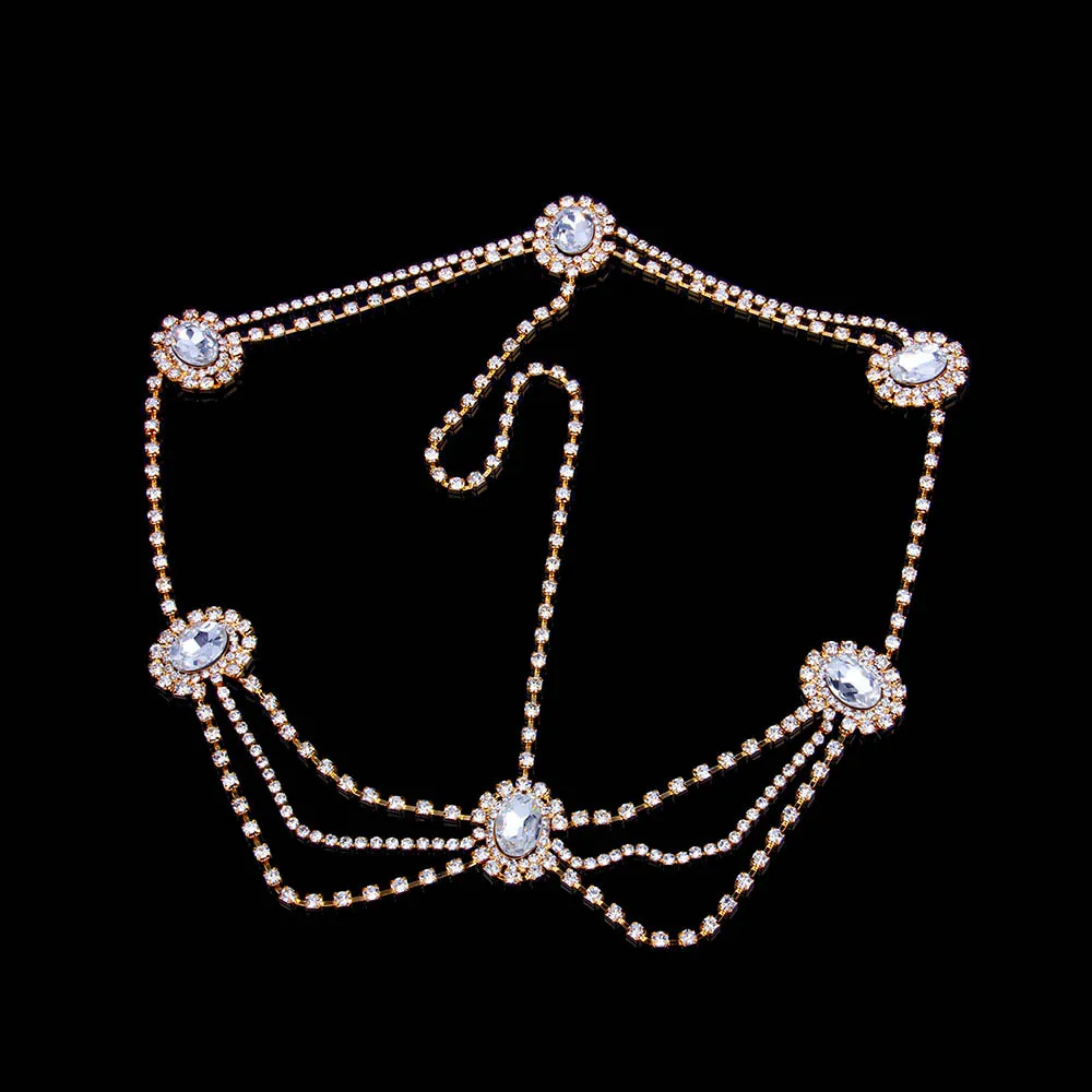 Bridal Headband Rhinestone Wedding Hair Chain Headpiece Accessories for Women Boho Forehead Head Chain Jewelry