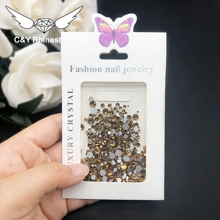 CY Light Colorado Topaz Best Selling Wholesale Gold Flat Back Glass Non Hotfix Black Rhinestones