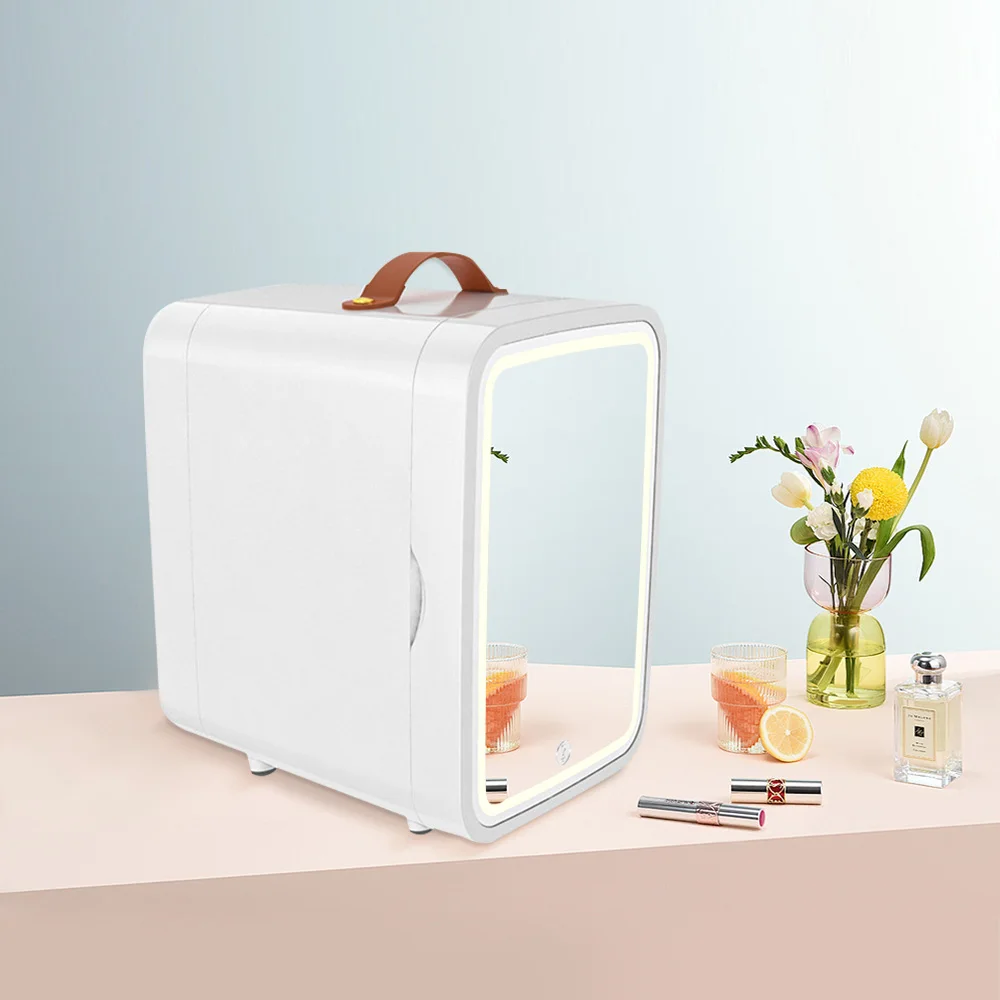 Mini Refrigerator 8L LED Light Thermoelectric Cooler Personal Beauty Fridge With Mirrored Door