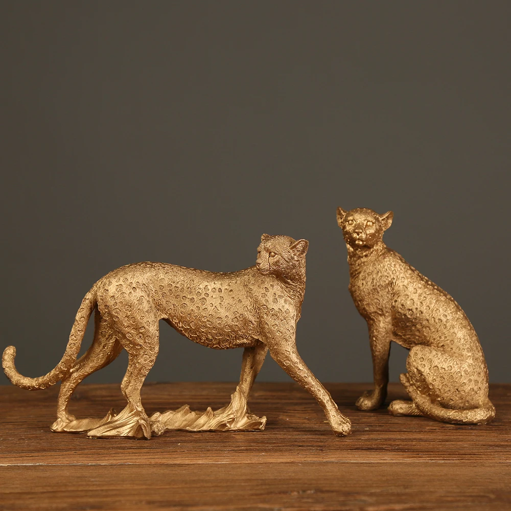 Statue Figurine Sculpture Home Office Table Desktop Decor Ornaments leopard gold Golden Cheetah Handmade Decorative ornaments