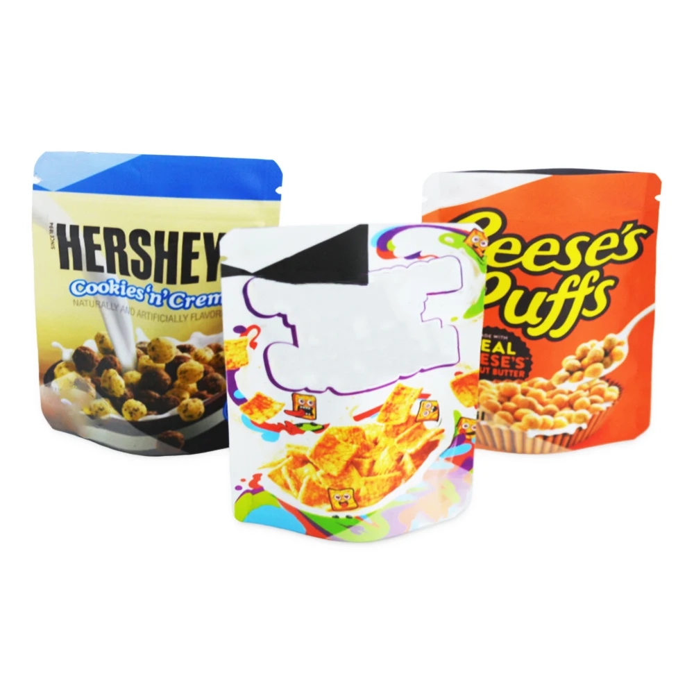 Custom Size Logo Printed  Waterproof Resealable  Matte Aluminum Foil for Food Snack Packaging  Ziplock Mylar Stand Up Bags
