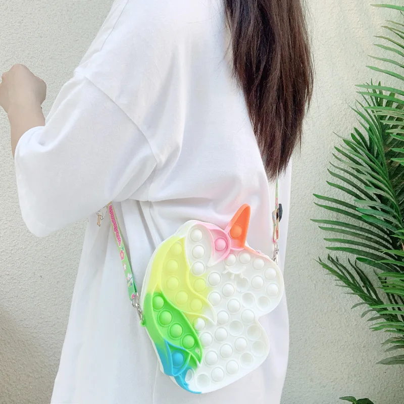 wholesale Silicone pop it kid unicorn Purse and Handbags for women Hot Sale Chain little girl popit kid Cute Chain bags