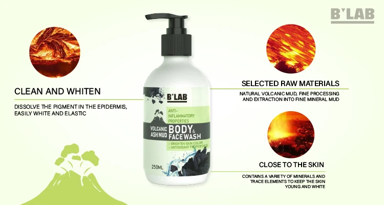 Private Label Volcanic Ash Mud Body & Face Wash Whitening Moisturizing Body Shower Gel