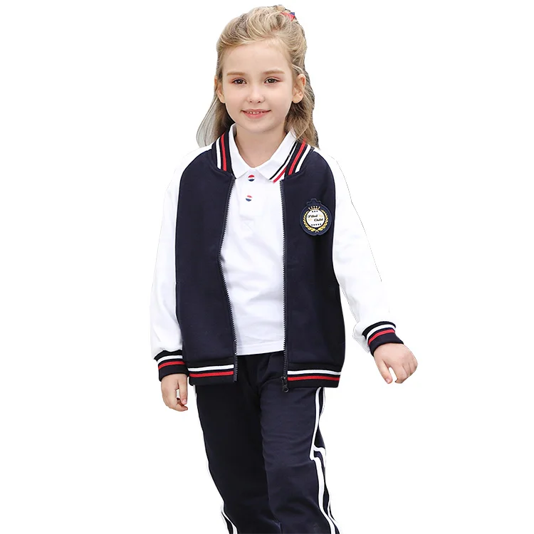Бейсбольное костюмы для девочек женские в стиле «лолита»; Детская школьная форма; Костюмы для детского сада; Сезон весна-осень; Бело-военно-морской флот школьные тренировочные костюмы