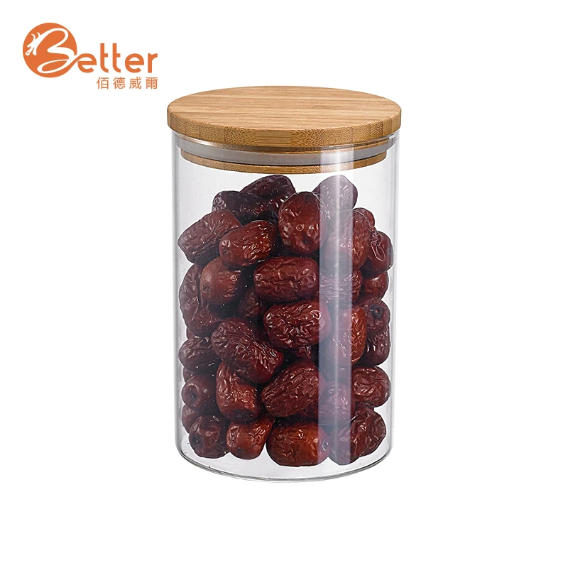 Home Usage Clear Coffee Tea Sugar Canister Sets Airtight Sealed Glass Jar With Wooden Bamboo Lid
