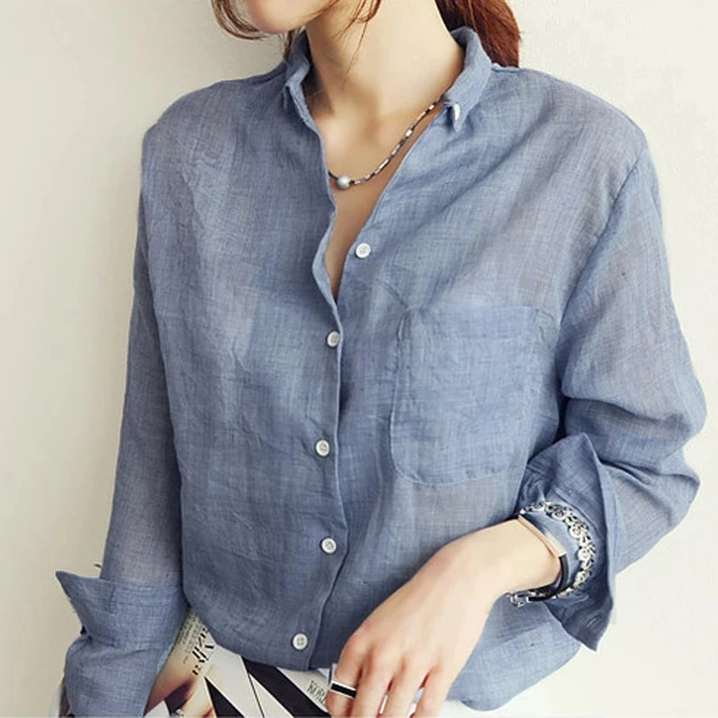 Wholesale Stylish  White Cotton Linen Shirts Women Linen Shirt Blouse 100% Linen Shirts For Ladies