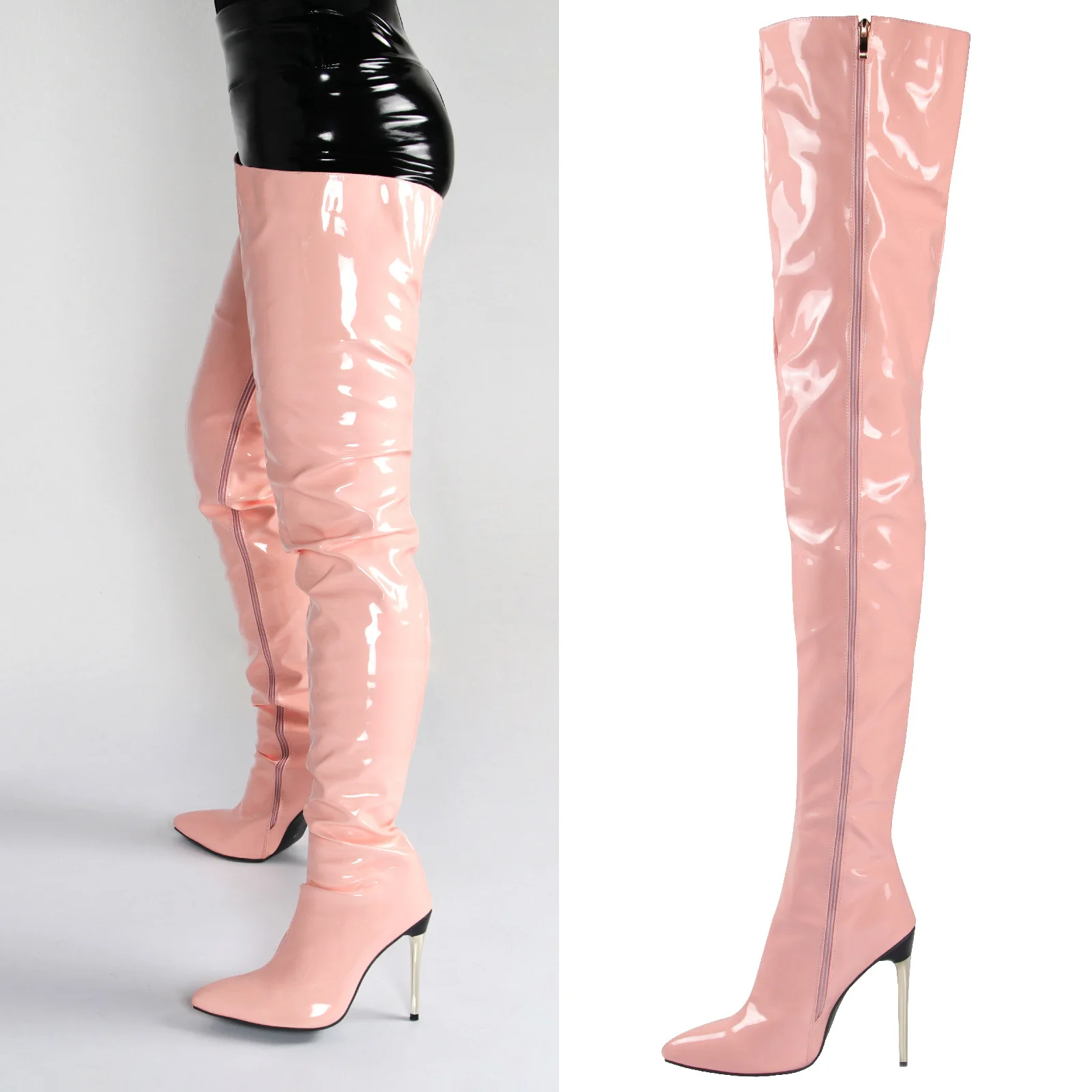 PDEP  super stretchy thigh high tight up to leg women boots pointed toe shining  2022 high heel over the knee boots for women