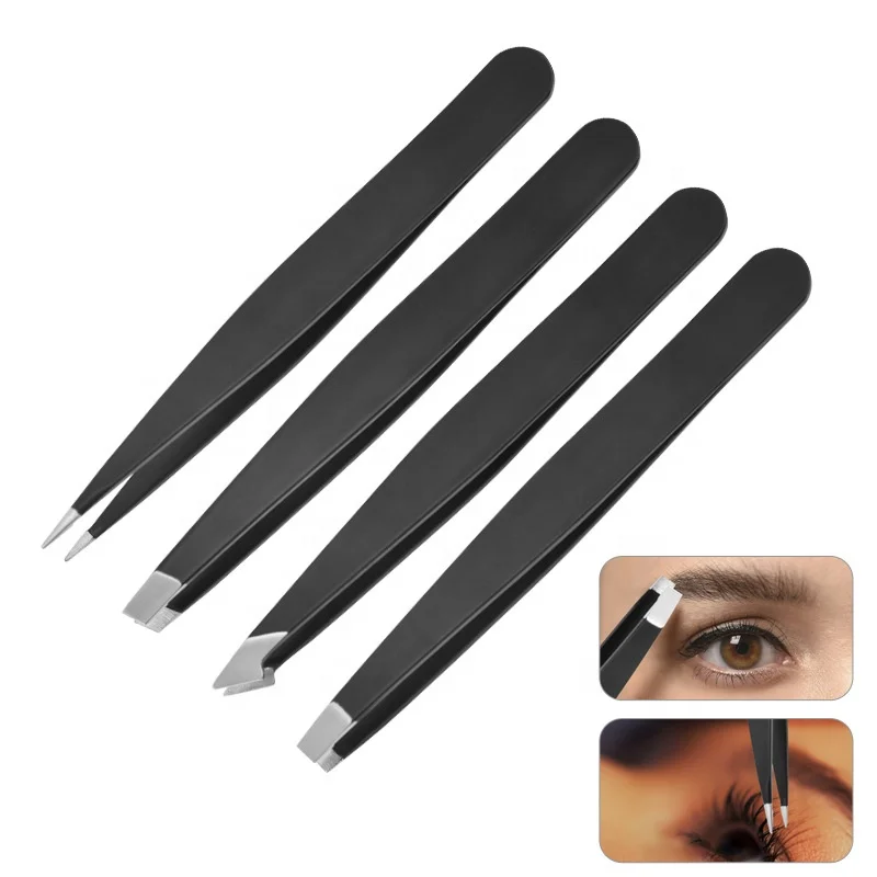 High Quality Custom 430 Stainless Steel Eyebrow Tweezers Classic 4 Styles Slanted Pointed Head Hair Removal Eyebrow Clip Tweezer