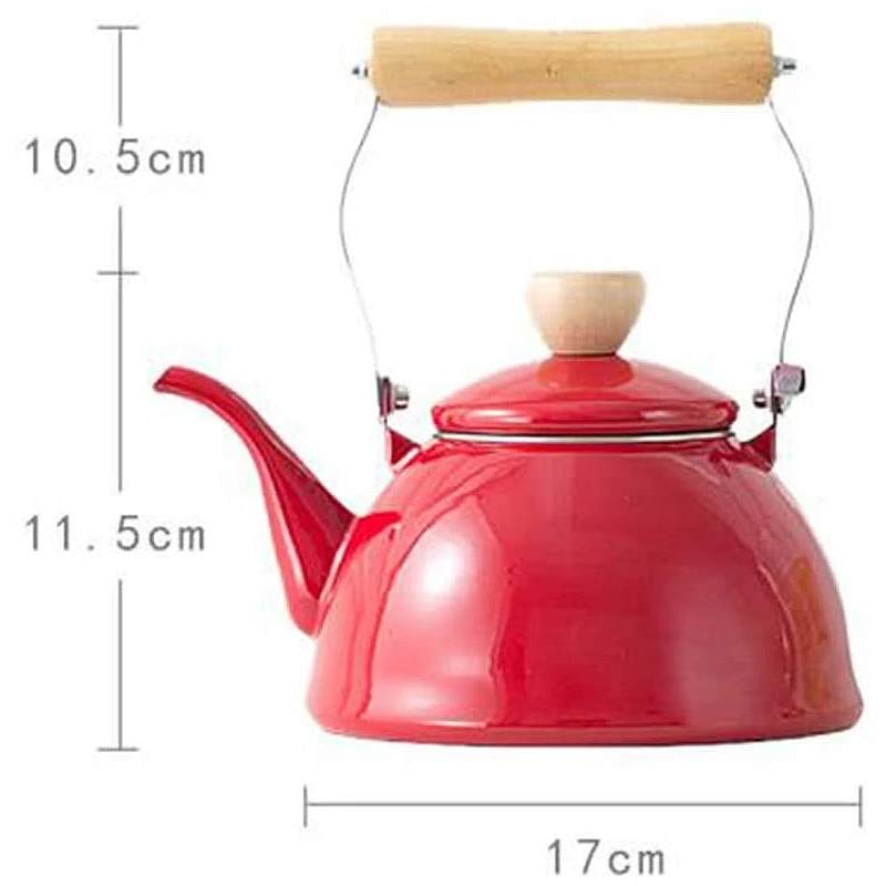 Ярко-красный эмалированный чайный чайник со свистком и деревянной ручкой чугунный кухонный декор для кофе