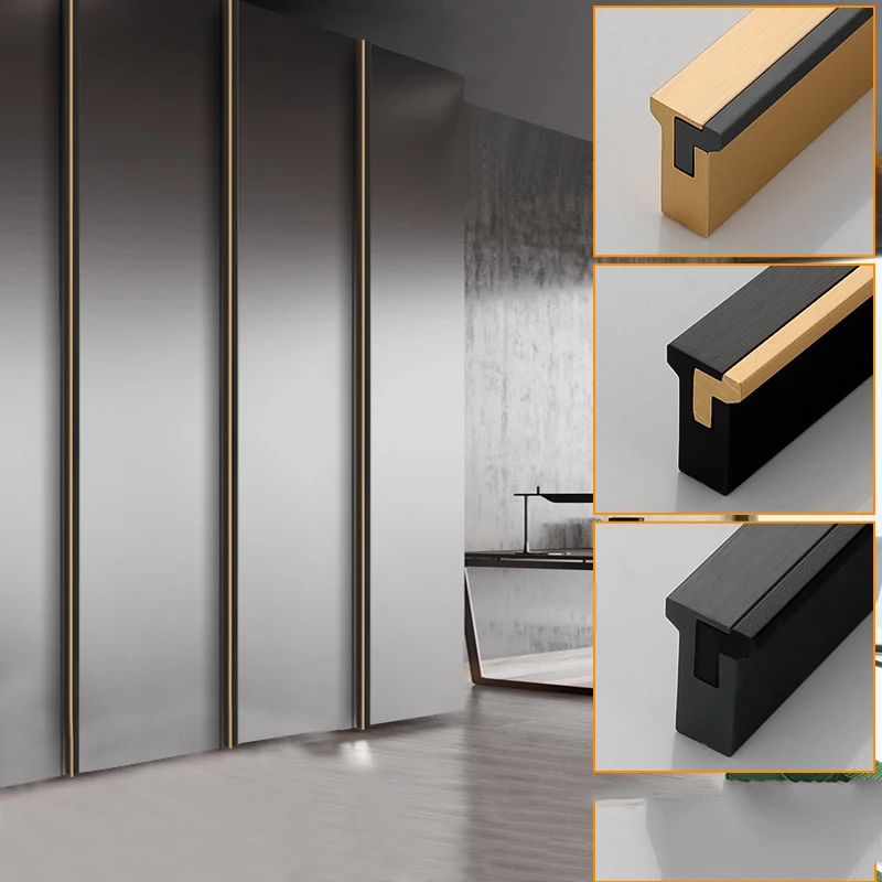 Gold Black Wardrobe Door long Handles Aluminum profile handle for furniture cabinet drawer handles