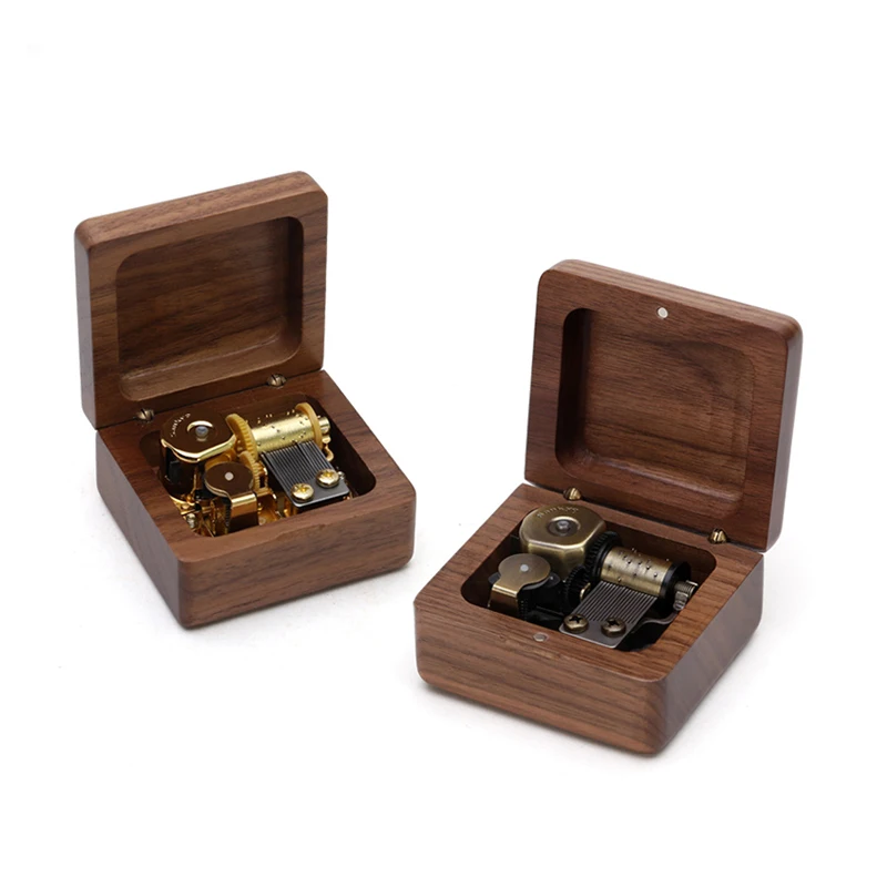 Luxury Girlfriend Gift Wooden Music Box Square Walnut Wood Music Boxes