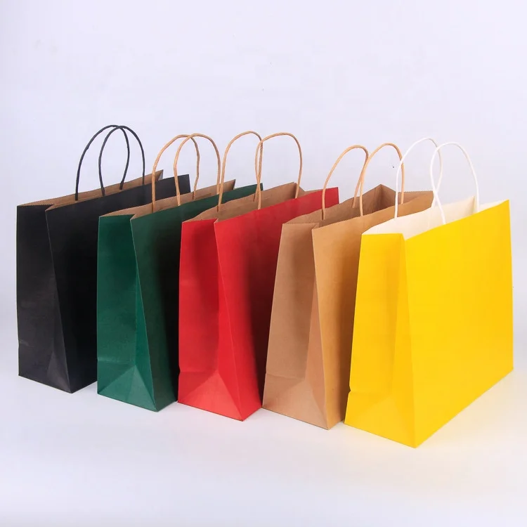 Hand Bag Flat Handle Bag Craft Paper Bag with Printed Custom Logo Kraft Paper for Gift and Shopping Brown
