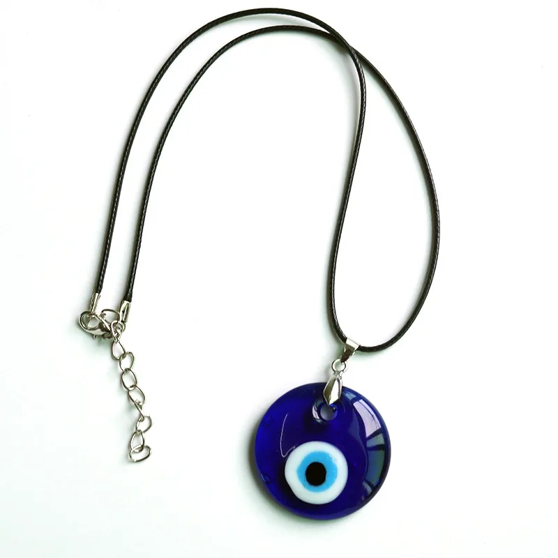 Maxery 2021 Fashion Jewelry Blue Turkish Glass Leather Rope Evil Eye Necklace for Women Men Necklaces Pendant