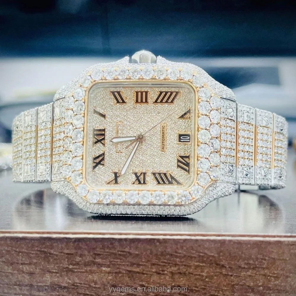 Алмазный тестер на заказ Роскошные полые алмазные часы VVS Moissanite в стиле хип-хоп механические из нержавеющей стали со льдом
