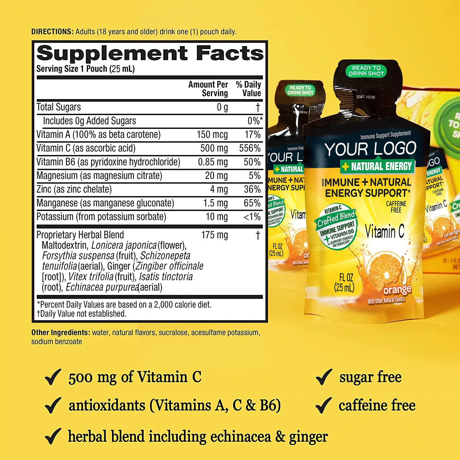OEM Private Label Vitamin C 500mg affeine Free Sugar Free Immune Support Supplement Vitamin C drink energy drink