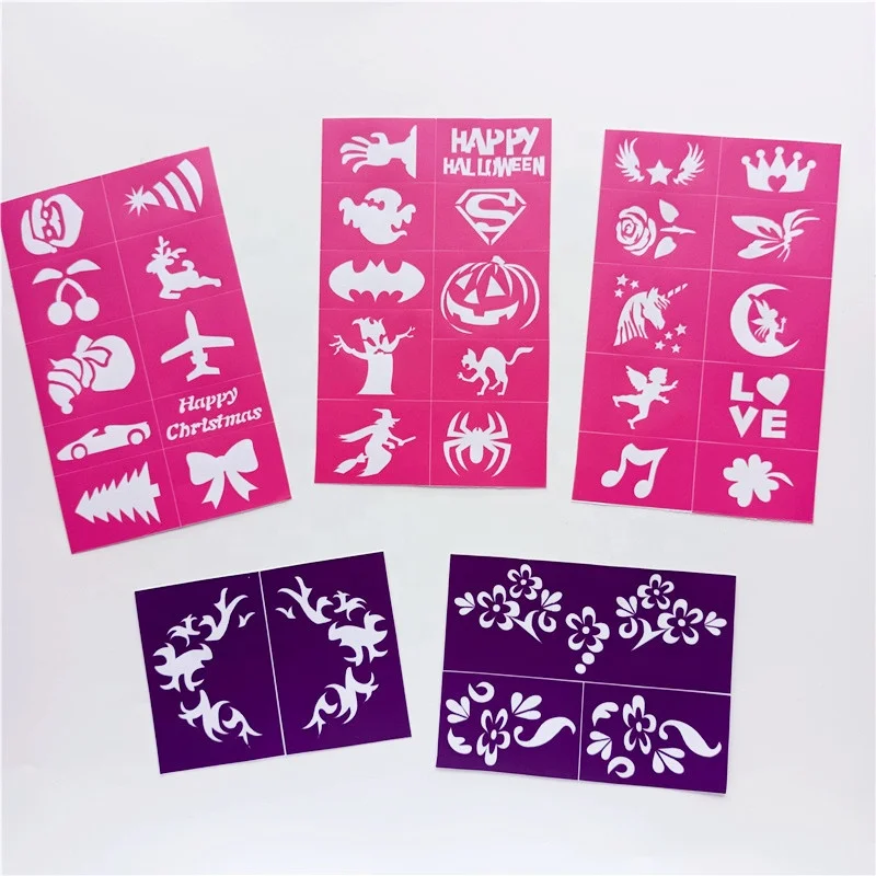 Amazon Hot Sale adhesive Reusable Environment Friendly Glitter Body Art Tattoo Stencils