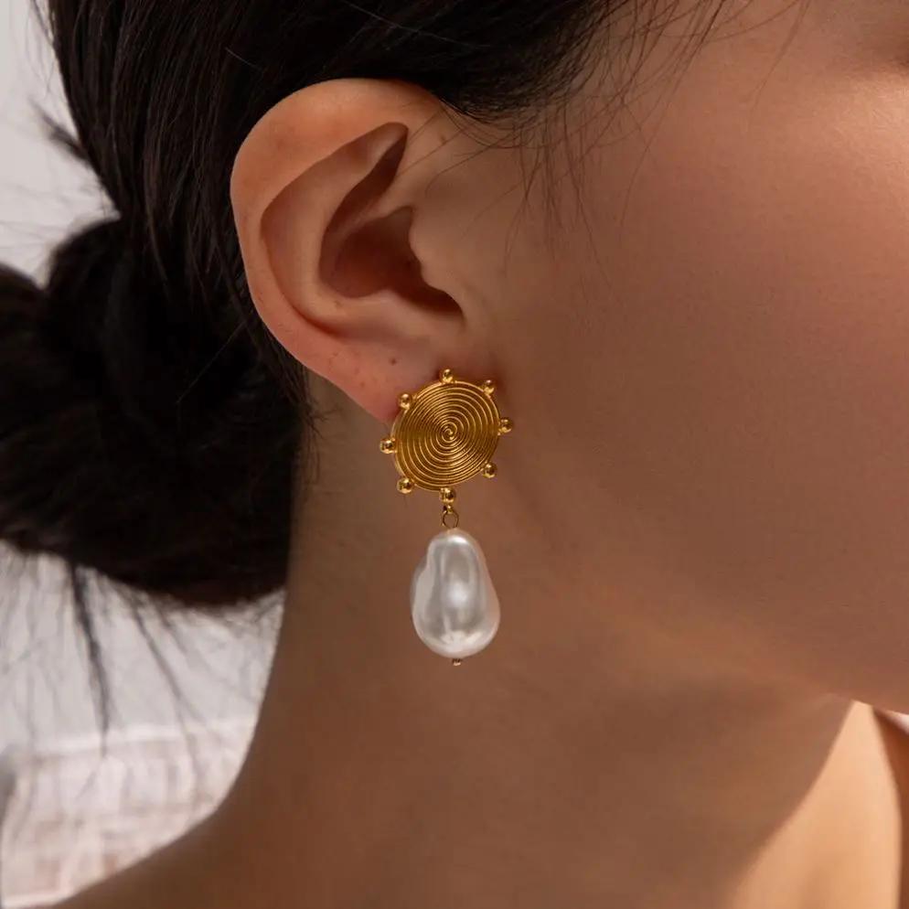 Fashion Jewelry Stainless Steel Mosquito Coil Dish Earrings Spiral Dish Irregular Shaped Pearl Earrings for Woman Jewelry Gift