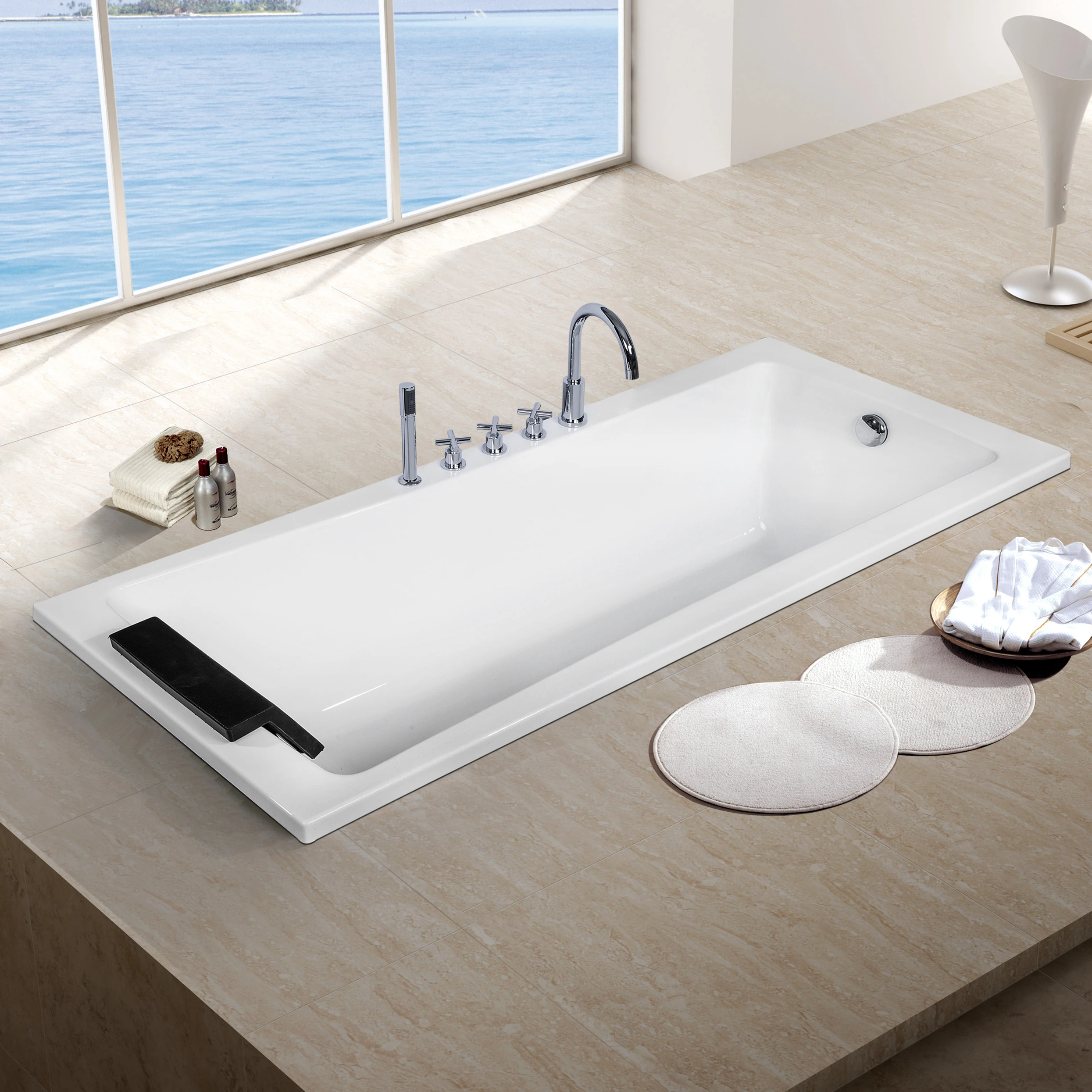 Waltmal High Quality Modern Hotel Project Bathroom Square White ABS Soaking Drop In Bathtub