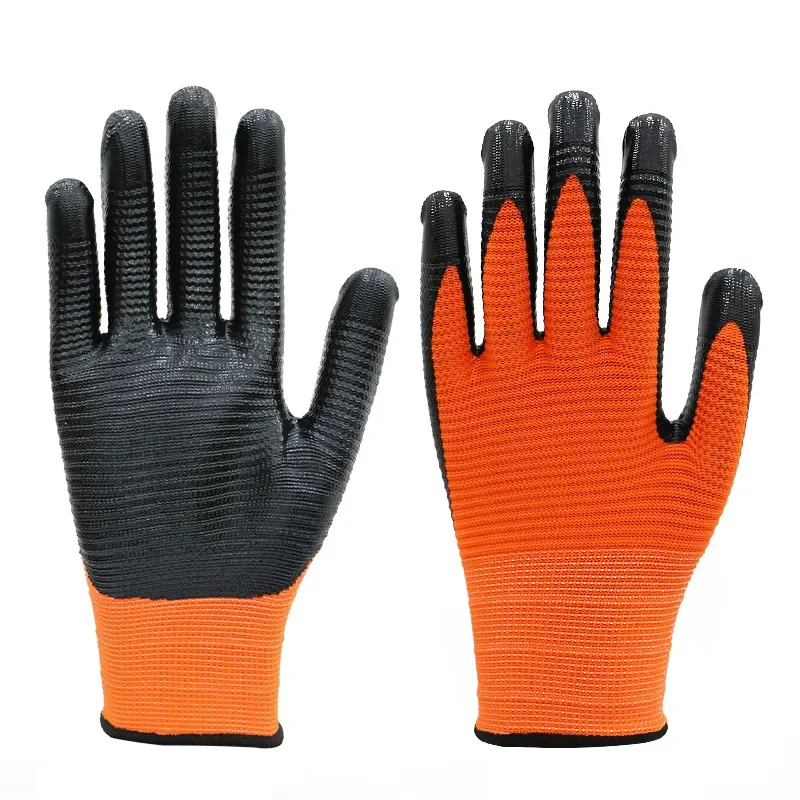 yellow Polyester Liner Liquid-resistance Gloves Anti Slip Zebra-print Nitrile Coated Work Gloves
