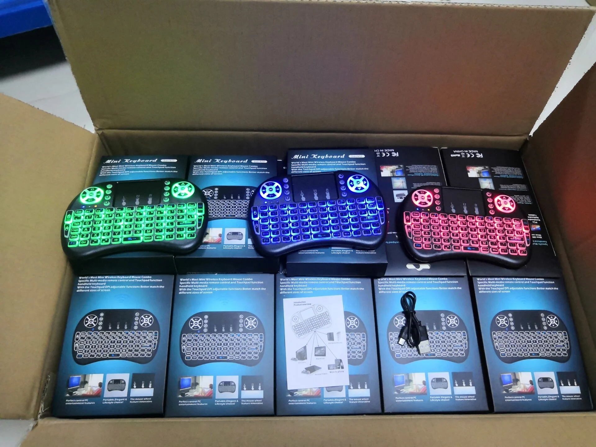 Newest Wireless keyboard 2.4G 7 Colors RGB Backlit Mini Keyboards i8 Backlight keyboards Touch Pad i8 Remote Control for TV BOX