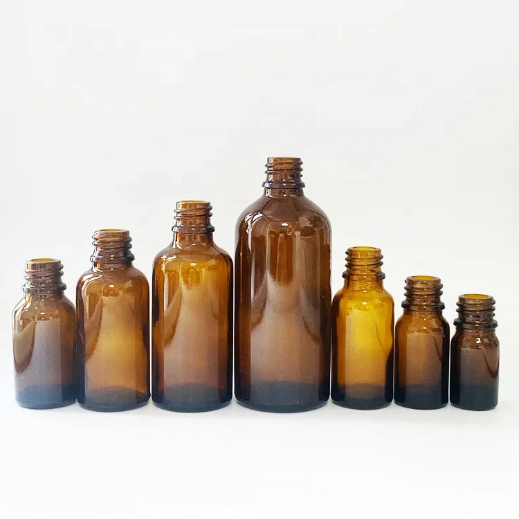 Amber  glass bottle for Essential Oil perfume oil bottle with black round screw tamper evident cap