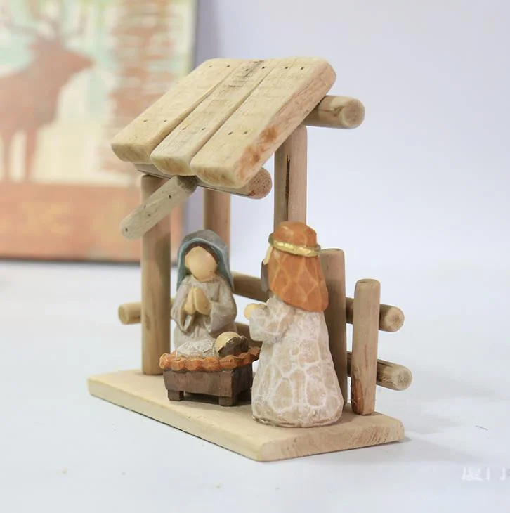 Christmas manger figures with wooden house Nativity ornaments home living room table top holiday decoration gift