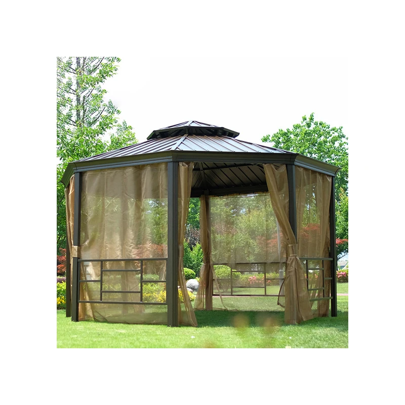 
Solid roof aluminum alloy pavilion outdoor garden pavilion modern party galvanized hard top metal frame 6 angle 3*4M luxury 