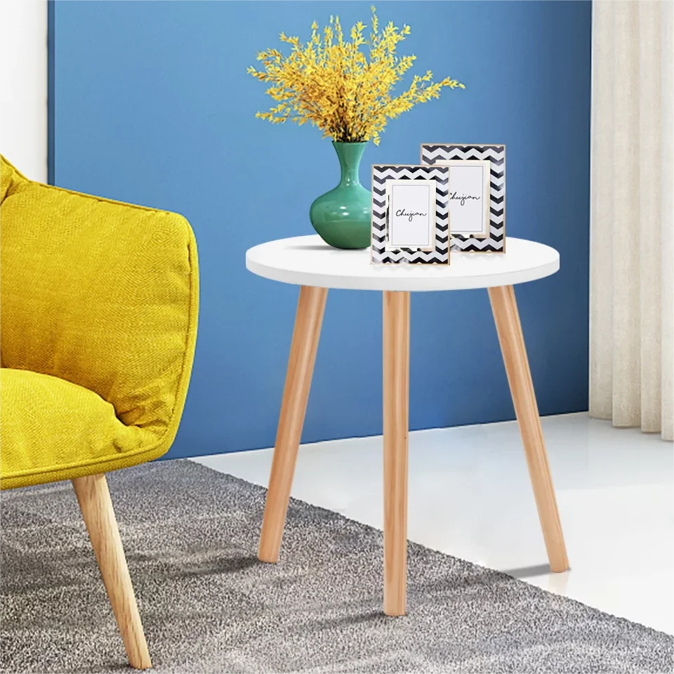 Factory Price Scandinavian Minimalist Wooden Round Side Table with Solid Wood Legs for Living Room Coffee Tea