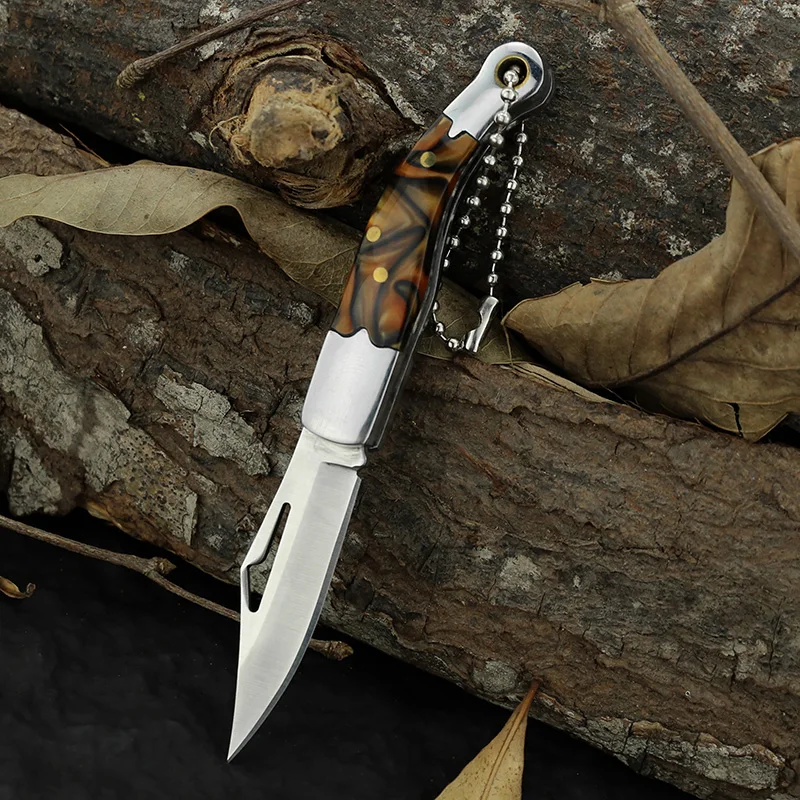 MINI camping outdoor folding short knife Acrylic Handle Small Pocket Knife With Keychain