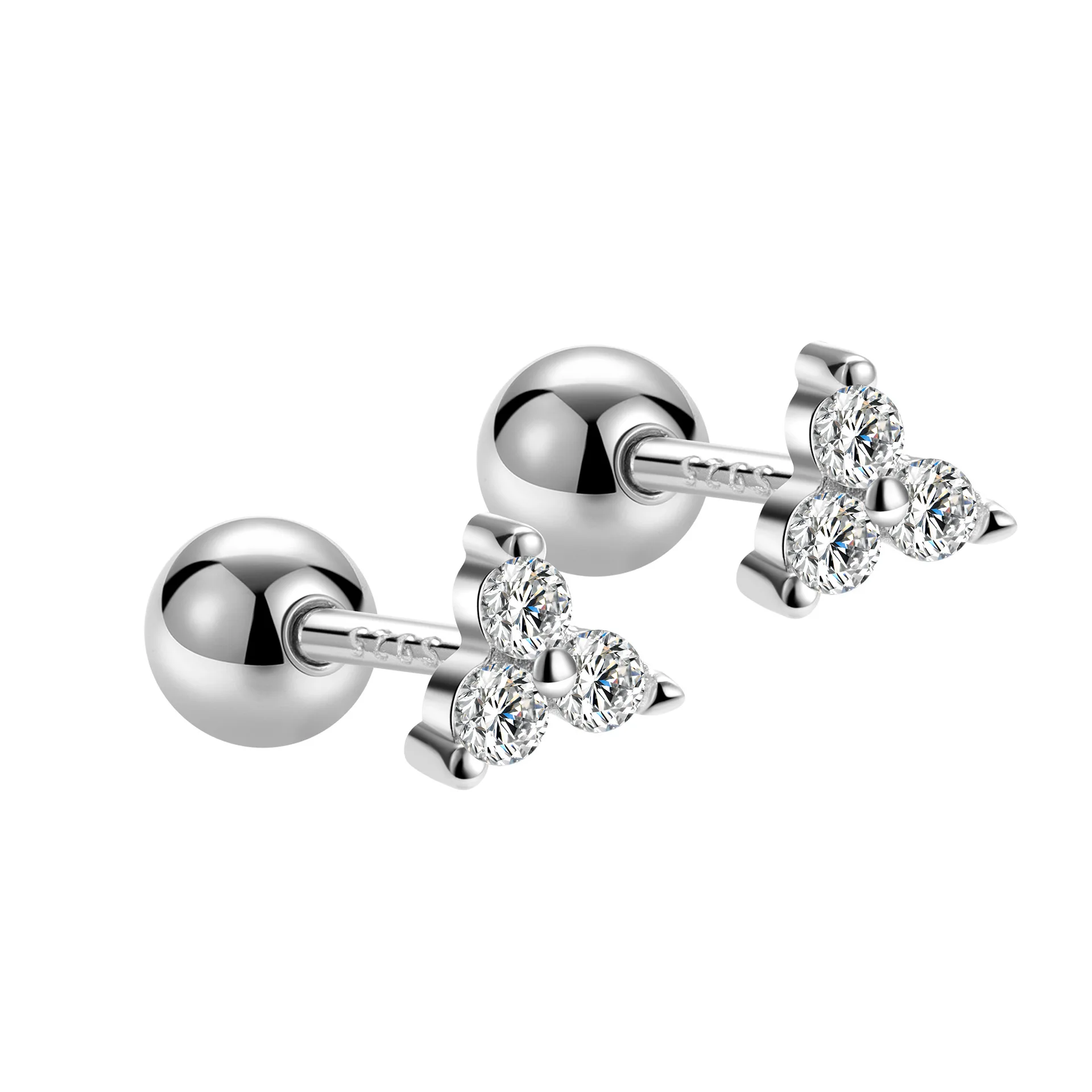 Best Selling 925 Sterling Silver Clover Inlaid Zircon Stud Earrings Fashion Jewelry Ladies Girl Gift Wholesale