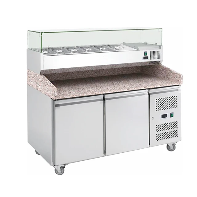 Top Display Professional Stainless Steel And Marble Refrigerator Counter Pizza Prep Table