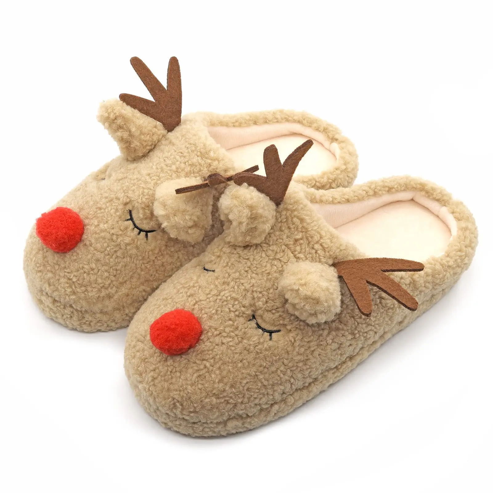 New Product Christmas Elk Cartoon Cotton Plush Slippers Custom Stuffed Slippers For Christmas Gift