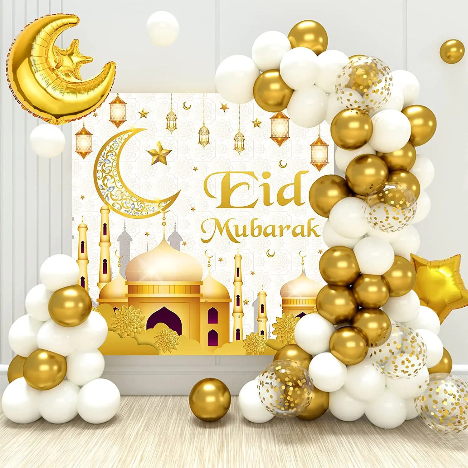 Eid Mubarak Party Decoration Ramadan Mubarak Balloon Star Moon Letter Foil Balloons Confetti Balloon for Muslim Party