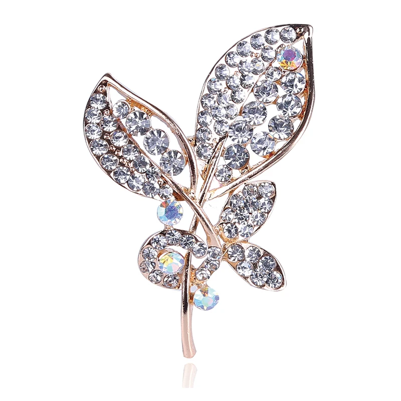 Korean electroplating jewelry cheap Crystal rhinestone leaf brooches pin