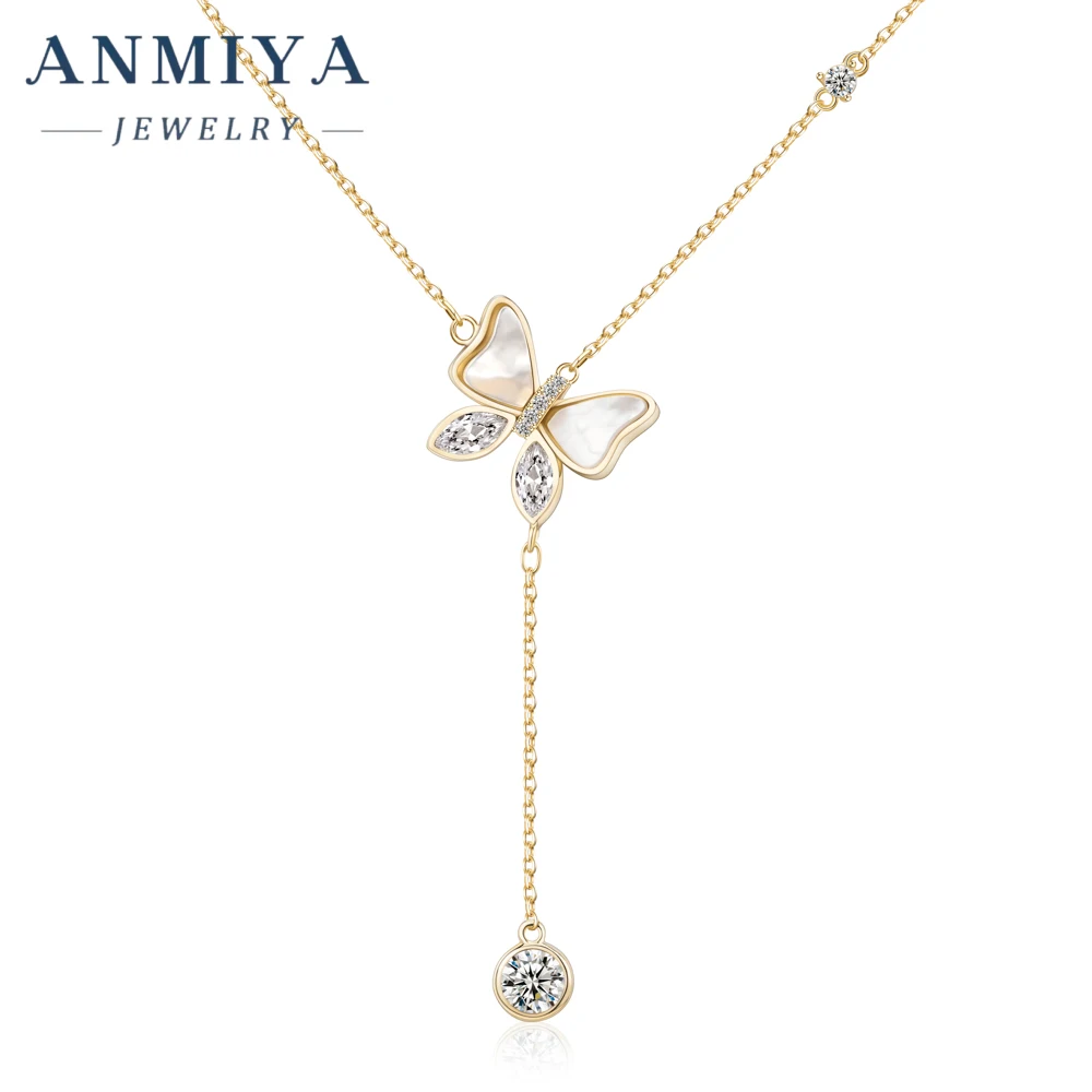 ANMIYA Elegant Fashion Jewelry Necklace 925 Sterling Silver White Shell butterfly Pendant Gift