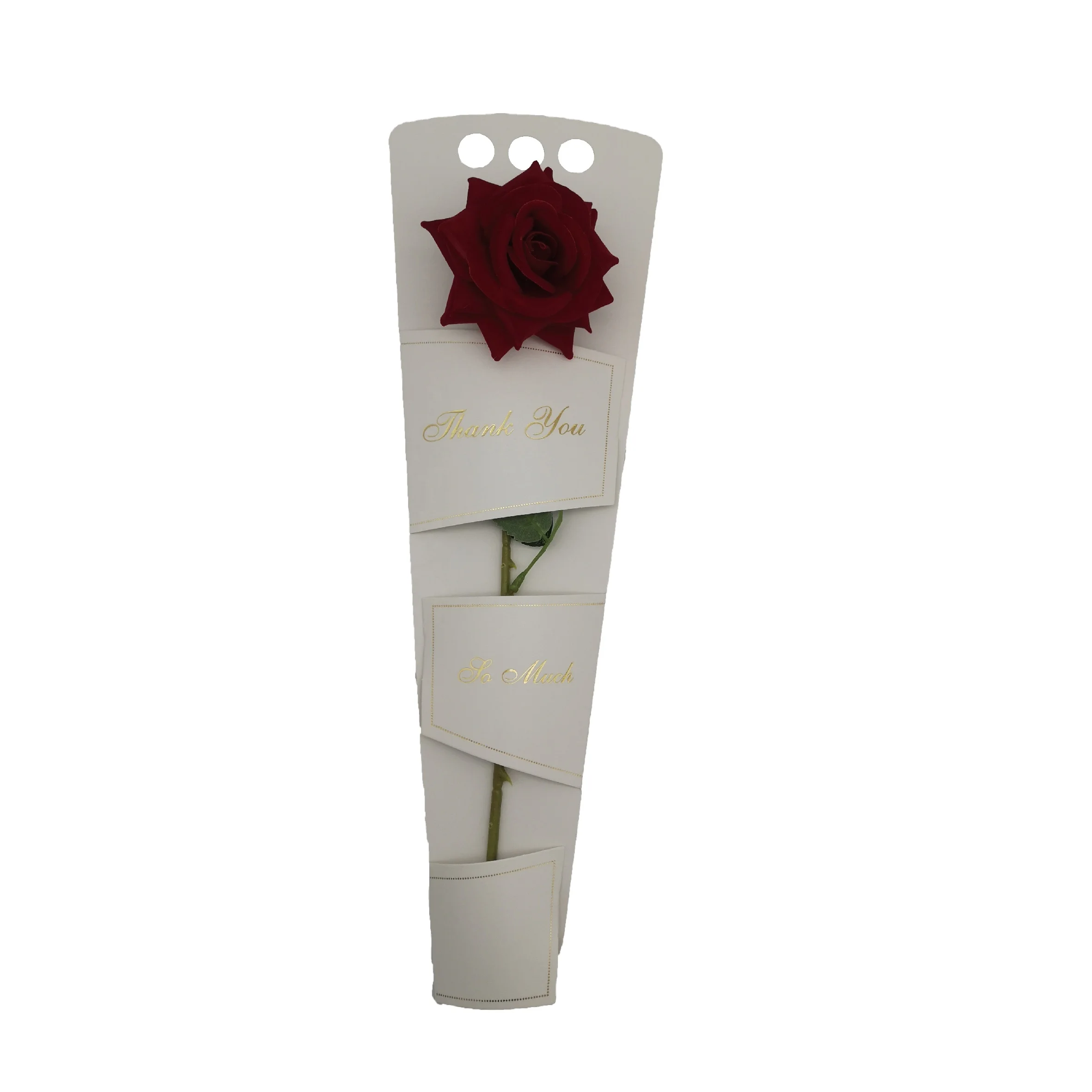 White decorative foldable ice cream bouquet flower single long stem rose cone carrier bag box